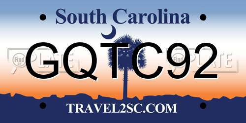 GQTC92 South Carolina License Plate