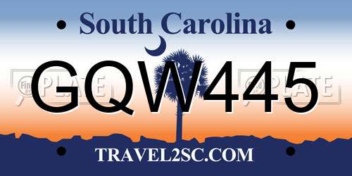 GQW445 South Carolina License Plate