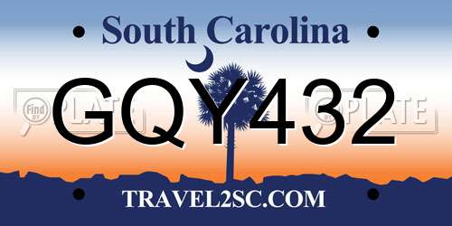 GQY432 South Carolina License Plate
