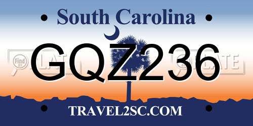 GQZ236 South Carolina License Plate