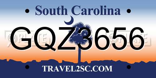 GQZ3656 South Carolina License Plate