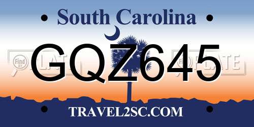 GQZ645 South Carolina License Plate