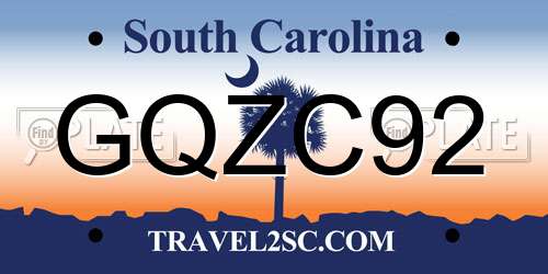 GQZC92 South Carolina License Plate