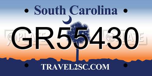 GR55430 South Carolina License Plate