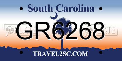 GR6268 South Carolina License Plate