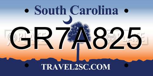GR7A825 South Carolina License Plate