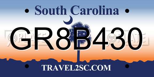 GR8B430 South Carolina License Plate