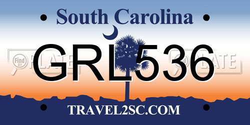 GRL536 South Carolina License Plate