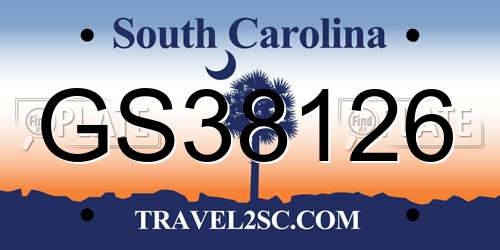 GS38126 South Carolina License Plate