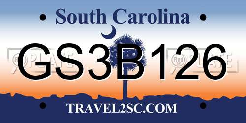 GS3B126 South Carolina License Plate