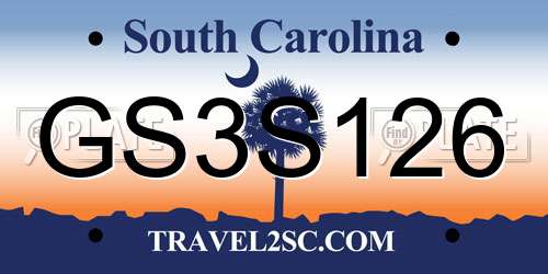 GS3S126 South Carolina License Plate