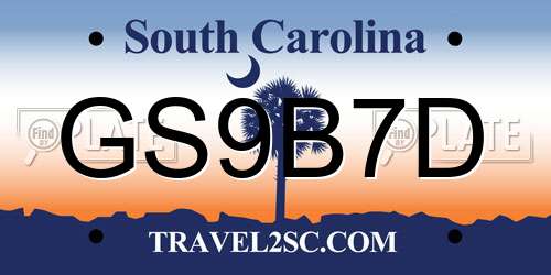 GS9B7D South Carolina License Plate