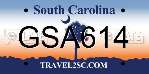 GSA614 South Carolina License Plate
