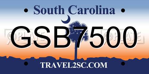 GSB7500 South Carolina License Plate