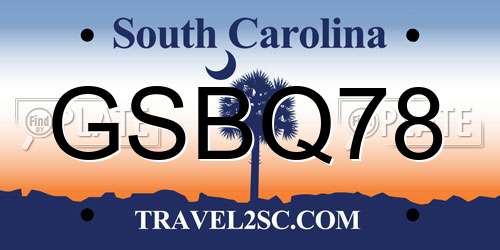 GSBQ78 South Carolina License Plate