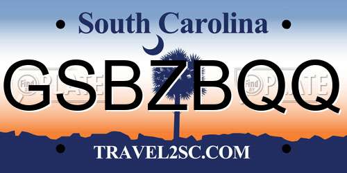 GSBZBQQ South Carolina License Plate
