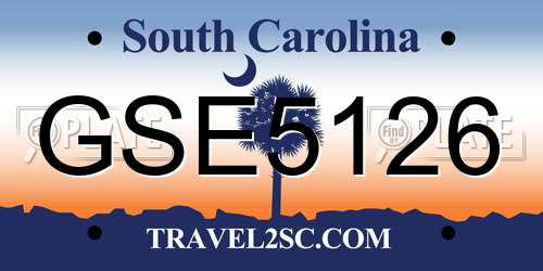 GSE5126 South Carolina License Plate