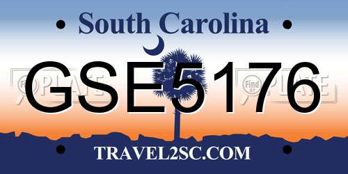GSE5176 South Carolina License Plate