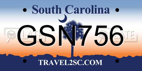 GSN756 South Carolina License Plate
