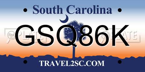 GSQ86K South Carolina License Plate