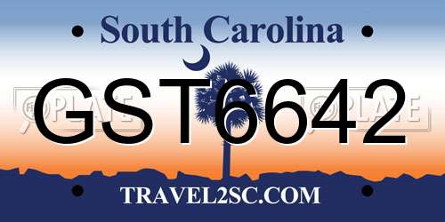 GST6642 South Carolina License Plate
