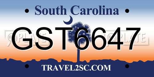 GST6647 South Carolina License Plate