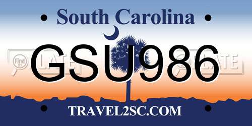 GSU986 South Carolina License Plate