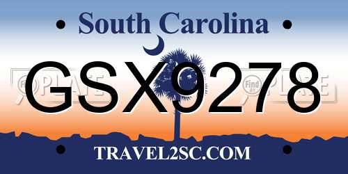 GSX9278 South Carolina License Plate