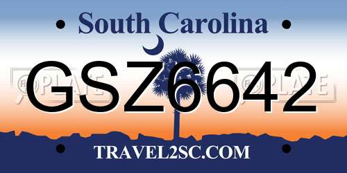 GSZ6642 South Carolina License Plate