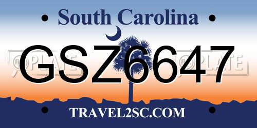 GSZ6647 South Carolina License Plate