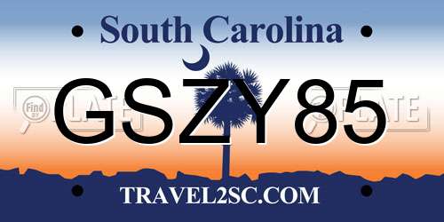 GSZY85 South Carolina License Plate