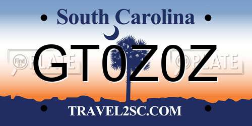 GT0Z0Z South Carolina License Plate