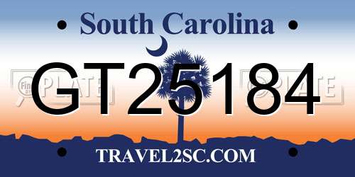GT25184 South Carolina License Plate