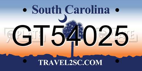 GT54025 South Carolina License Plate