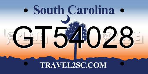 GT54028 South Carolina License Plate