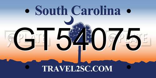 GT54075 South Carolina License Plate