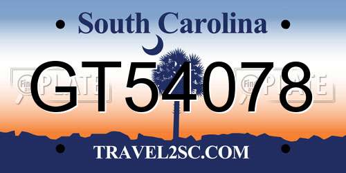 GT54078 South Carolina License Plate
