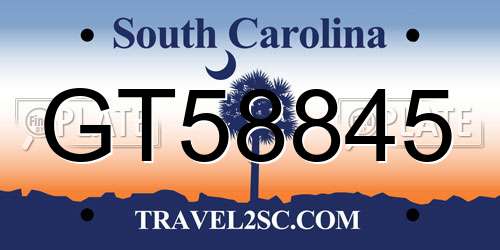 GT58845 South Carolina License Plate