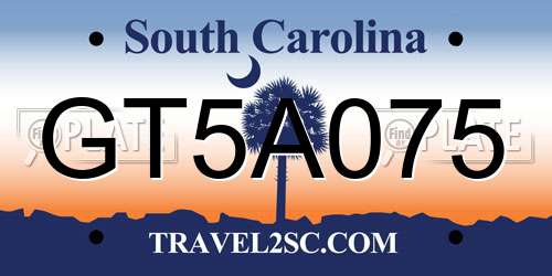 GT5A075 South Carolina License Plate