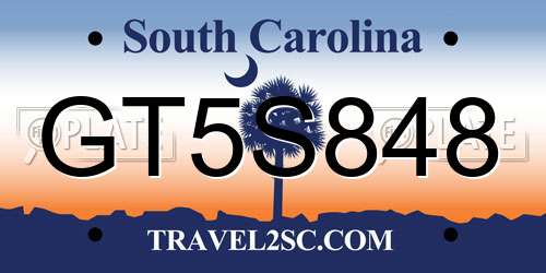 GT5S848 South Carolina License Plate