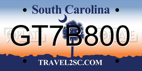GT7B800 South Carolina License Plate