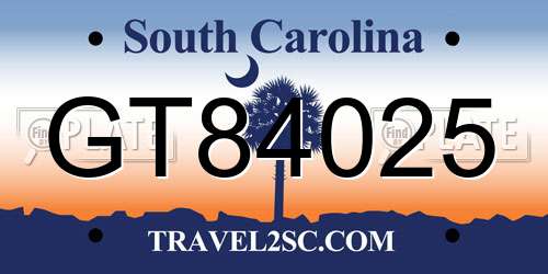 GT84025 South Carolina License Plate