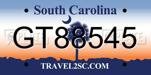 GT88545 South Carolina License Plate