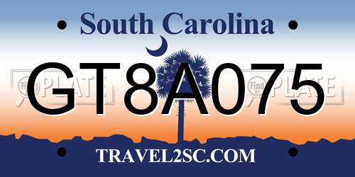 GT8A075 South Carolina License Plate