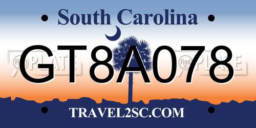 GT8A078 South Carolina License Plate