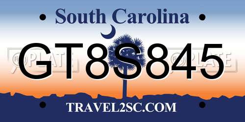 GT8S845 South Carolina License Plate