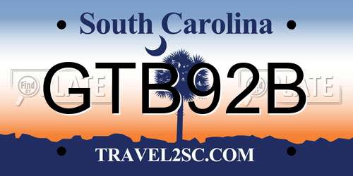 GTB92B South Carolina License Plate