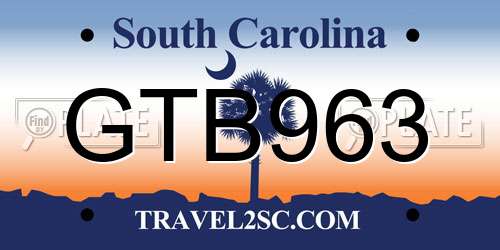GTB963 South Carolina License Plate