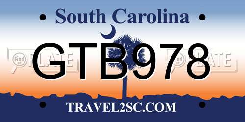 GTB978 South Carolina License Plate