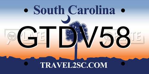 GTDV58 South Carolina License Plate